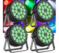 JAJALUYA 270W 18 LED RGBW Jeux de Lumière DJ - UV Lumière de Scène DMX - Pack De 4 Par LED Stroboscope & Son Pour Disco Fête