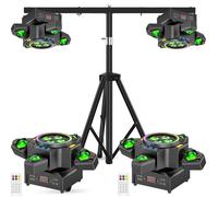 JAJALUYA 2PCS 200W Lyre LED RGBW 4 Bras, Jeux de Lumiere DJ Beam Wash Laser Bee-Eyes Bande RGB avec Télécommande et Trépied