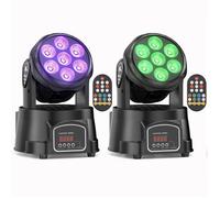 JAJALUYA 2PCS 7X15W Lyre LED RGBW 4-en-1 DMX512 Lumière de Scène avec Télécommande pour Disco DJ Fête Bar Mariage Club