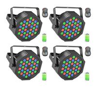 JAJALUYA 4PCS 180W RGBW Par LED Rechargeable Batterie, 36 LED Jeux de Lumiere DJ avec Télécommande, Lumière de Scène 7 Modes