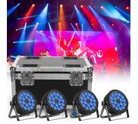 JAJALUYA 4PCS 270W 18 LED Jeux de Lumière DJ - Lumière de Scène RGBW DMX512 - Par LED avec Stroboscope & Son Avec Flightcase
