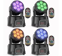 JAJALUYA 4PCS 7X15W Lyre LED RGBW 4-en-1 DMX512 Lumière de Scène avec Télécommande pour Disco DJ Fête Bar Mariage Club