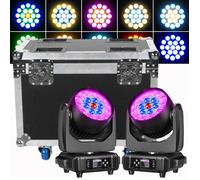 JAJALUYA Lumière de Scène 19x25W DMX - Pack de 2 Avec Flightcase Lyre LED RGBW Zoom Beam Wash Écran LCD - Jeux de Lumiere DJ