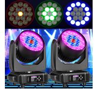 JAJALUYA Lumière de Scène 19x25W DMX512 - Pack de 2 DJ Lyre LED RGBW Zoom Beam Wash Écran LCD - Jeux de Lumiere DJ