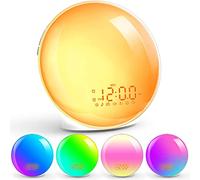 JAKATV Réveil lumineux pour gros dormeurs, chambre à coucher, radio-réveil plein écran avec simulation de lever de soleil, 3 modes d'éclairage, répétition, double alarme, 8 sons naturels