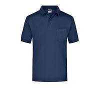 James & Nicholson Polo à manches courtes avec poche de poitrine - Polo classique pour homme en piqué fin de qualité, bleu marine, L