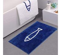 JameStyle26 Tapis de Bain antidérapant - Bleu et Blanc - Motif Poisson - Séchage Rapide - Bleu - 45 x 65 cm