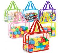 Jamiukro Lot de 6 sacs de rangement colorés transparents pour jouets | 32 x 10,2 x 26 cm | PVC imperméable pour Lego, voitures jouets et puzzles (noir)