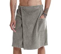 Jamron Hommes Ajustable Serviette de Bain Paréo de Sauna Jupe Serviette de Plage avec Poche pour Sauna Douche Piscine Plage & Sport Gris L