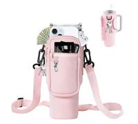 JAMSSOW Sac Bouteille d'eau pour Tasse Stanley Cup 40 oz, avec bandoulière réglable, Porte-clés, Poche pour téléphone Portable, Accessoires pour Voyage, Course à Pied, Cyclisme (Rose)