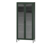 Jan Nowak Angelo Armoire vitrine à 2 Portes - 80 x 185 x 45 cm - 4 étagères réglables - Verre trempé - Montage Mural - Vitrine en Verre Debout - Armoire de Salon Scintillante - Vert Bouteille