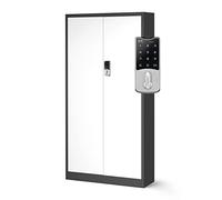 Jan Nowak Armoire à Dossiers Métal 4 Étagères Serrure à Code 185x90x40 cm | Armoire à dossiers en acier, 4 étagères réglables 50 kg chacune, serrure électronique, 50 classeurs et compartiment bas.
