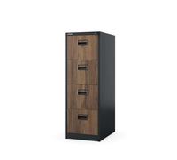 Armoire Classeur pour Dossiers avec 4 Tiroirs Armoire de Bureau Metallique 132 cm x 46 cm x 62 cm (Anthracite/Imitation Bois)