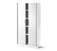 Jan Nowak Armoire de Bureau à Rideaux 4 Étagères Verrouillable 185x90x45cm | Armoire métal à rideaux verrouillable, 4 étagères, pour dossiers, classeurs et archives de bureau, finition blanche