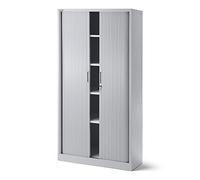 Jan Nowak Armoire de Bureau à Rideaux 4 Étagères Verrouillable 185x90x45cm | Armoire métal à rideaux verrouillable, 4 étagères, pour dossiers, classeurs et archives de bureau, finition grise