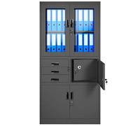 Jan Nowak Armoire de Bureau C018S Armoire en Acier Portes Battantes Tiroirs Revêtement en Poudre 185 cm x 90 cm x 40 cm