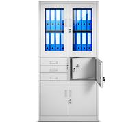 Jan Nowak Armoire de Bureau C018S Armoire en Acier Portes Battantes Tiroirs Revêtement en Poudre 185 cm x 90 cm x 40 cm