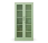 Jan Nowak Armoire de Bureau Metallique 185 x 90 x 40 cm | Etagères Réglables en Hauteur, 2 Clés Incluses | Etagère en Acier Robuste avec Portes en Verre pour Le Rangement | Vert Pastel