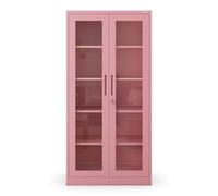Jan Nowak Armoire de Bureau Metallique 185 x 90 x 40 cm | Etagères Réglables en Hauteur, 2 Clés Incluses | Etagère en Acier Robuste avec Portes en Verre pour Le Rangement | Rose Poudré