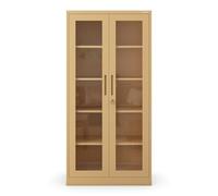 Jan Nowak Armoire de Bureau Metallique 185 x 90 x 40 cm | Etagères Réglables en Hauteur, 2 Clés Incluses | Etagère en Acier Robuste avec Portes en Verre pour Le Rangement | Beige