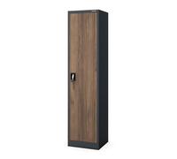Jan Nowak Armoire de Bureau Métallique C001A 4 Etagères Tôle d'acier Portes Battantes Verrouillable 185 cm x 45 cm x 40 cm (Anthracite/Imitation Bois)