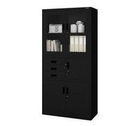 Jan Nowak Armoire de Bureau Métallique Coffre-Fort Compartiment Secret Portes battantes Tiroirs Revêtement par Poudre Tôle d'acier 185 cm x 90 cm x 40 cm Noir