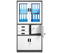 Jan Nowak Armoire de Bureau Métallique Coffre-Fort Compartiment Secret Portes battantes Tiroirs Revêtement par Poudre Tôle d'acier 185 cm x 90 cm x 40 cm (Anthracite/Blanc) C018S