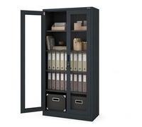Jan Nowak Armoire de Bureau Métallique Vitrée Verrouillable 185x90x40 cm | Rangement bureau en acier, portes verre trempé, 4 étagères réglables 50 kg, serrure ompartiment bas, 50 classeurs A4.