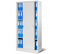Jan Nowak Armoire de Bureau SD001 Armoire Métallique à Portes coulissantes tôle d'acier étagères revêtement en Poudre verrouillable 185 cm x 90 cm x 40 cm (Gris)