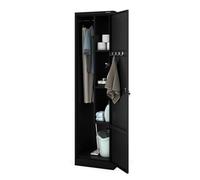 Jan Nowak Armoire de Rangement, Multifonction, Vestiaire Metallique | 185 cm x 50 cm x 50cm | Étagères, Crochets à vêtements | Fentes de Ventilation, Porte-étiquette, Verrouillable, Noir