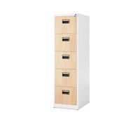 Jan Nowak Armoire pour Dossiers Suspendus Métallique avec 5 Tiroirs Revêtement en Poudre Tôle d'acier (Blanc/Imitation Bois)