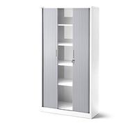Jan Nowak Armoire Rideaux de Bureau métallique 4 étagères Porte roulante tôle d'acier verrouillable 185 cm x 90 cm x 45 cm (Blanc/Gris)
