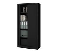 Jan Nowak Armoire Rideaux de Bureau métallique 4 étagères Porte roulante tôle d'acier verrouillable 185 cm x 90 cm x 45 cm Noir