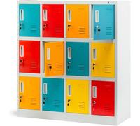 Jan Nowak Armoire vestiaire 4B3A Casier Metallique 12 Compartiments Revêtement en Poudre 120 cm x 110 cm x 45 cm (Multicolore)