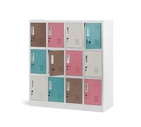 Jan Nowak Armoire vestiaire 4B3A Casier Metallique 12 Compartiments Revêtement en Poudre 120 cm x 110 cm x 45 cm (Couleurs Pastel)