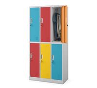 Jan Nowak Armoire Vestiaire 6 Casiers Verrouillables 185 x 90 x 45 cm | Vestiaire professionnel en acier, 6 casiers ventilés avec tringle et serrure, charge 10 kg chacun, fixation murale.