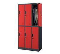 Jan Nowak Armoire Vestiaire 6 Casiers Verrouillables 185 x 90 x 45 cm | Vestiaire professionnel en acier, 6 casiers ventilés avec tringle et serrure, charge 10 kg chacun, fixation murale.