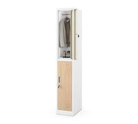 Jan Nowak Armoire Vestiaire Métallique 2 Casiers à Clé, 185 x 45 x 32 cm | 2 Serrures, Tringle par Compartiment, Ventilation, Porte Étiquette, Charge 10 kg par Casier, Fixation Murale, 4 Clés Incluses