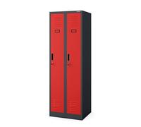 Jan Nowak Armoire vestiaire métallique 2 Portes, casier Personnel à Serrure, penderie Professionnelle Atelier avec étagères, Tringle, Crochets, Ventilation, 180 x 60 x 50 cm