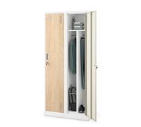 Jan Nowak Armoire Vestiaire Metallique 2B1A Casier en Métal 2 Compartiments cloison Revêtement en Poudre 180 cm x 80 cm x 50 cm (Blanc-Imitation Bois)