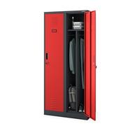 Jan Nowak Armoire Vestiaire Metallique 2B1A Casier en Métal 2 Compartiments cloison Revêtement en Poudre 180 cm x 80 cm x 50 cm (Anthracite/Rouge)