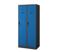 Jan Nowak Armoire Vestiaire Metallique 2B1A Casier en Métal 2 Compartiments cloison Revêtement en Poudre 180 cm x 80 cm x 50 cm (Anthracite/Bleu)