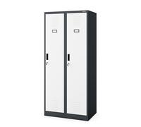 Jan Nowak Armoire Vestiaire Metallique 2B1A Casier en Métal 2 Compartiments cloison Revêtement en Poudre 180 cm x 80 cm x 50 cm (Anthracite/Blanc)