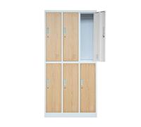 Jan Nowak Casier vestiaire 3B2A Armoire Metallique 6 Compartiments Revêtement en Poudre 185 cm x 90 cm x 45 cm (Blanc/Imitation Bois)