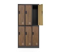 Jan Nowak Casier vestiaire 3B2A Armoire Metallique 6 Compartiments Revêtement en Poudre 185 cm x 90 cm x 45 cm (Anthracite/Imitation Bois)