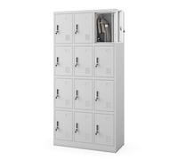 Jan Nowak Casier vestiaire 3B4A Armoire Metallique 12 Compartiments avec Fentes de Ventilation Revêtement en Poudre 185 cm x 90 cm x 40 cm (Gris)