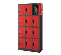 Jan Nowak Casier vestiaire 3B4A Armoire Metallique 12 Compartiments avec Fentes de Ventilation Revêtement en Poudre 185 cm x 90 cm x 40 cm (Anthracite-Rouge)