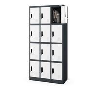Jan Nowak Casier vestiaire 3B4A Armoire Metallique 12 Compartiments avec Fentes de Ventilation Revêtement en Poudre 185 cm x 90 cm x 40 cm (Anthracite-Blanc)