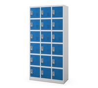 Jan Nowak Casier vestiaire 3B6A Armoire Metallique 18 Compartiments revêtement en Poudre 185 cm x 90 cm x 40 cm (Gris/Bleu)