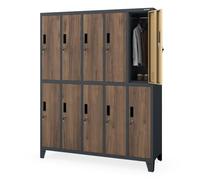 Jan Nowak Casier vestiaire 5B2A Armoire Metallique 10 Compartiments revêtement en Poudre 172 cm x 136 cm x 45 cm (Anthracite/Imitation Bois)